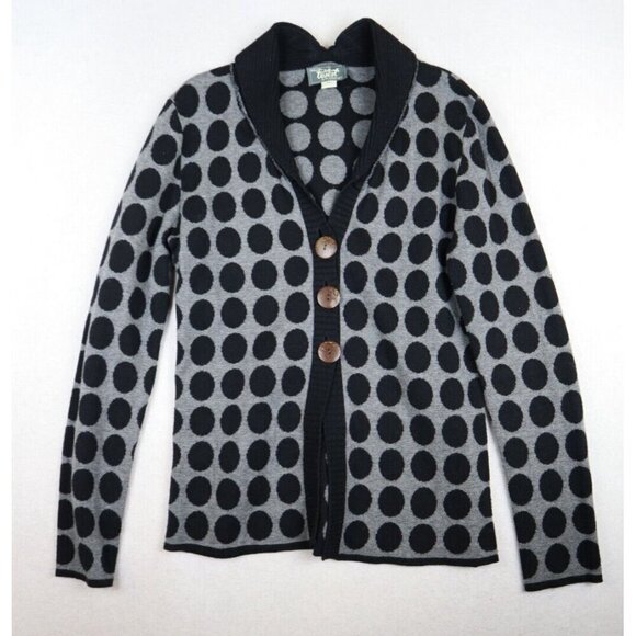 KNITS WITH A TWIST BY THE SWEATER GIRL - WOMEN'S GRAY BLACK POLKA DOT CARDIGAN M - Picture 2 of 8
